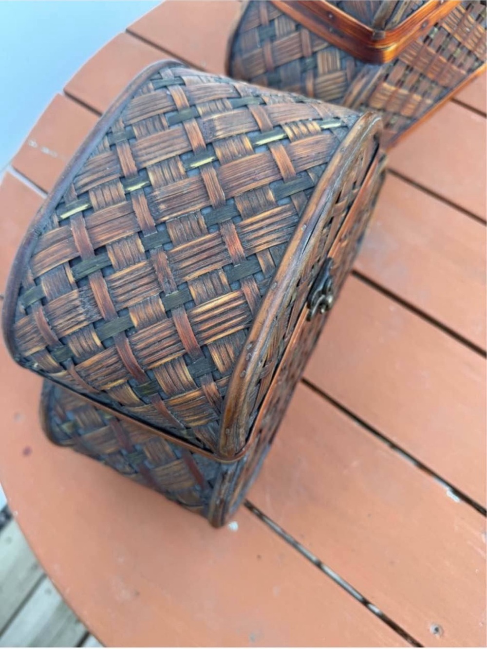 Two Woven Rattan Wood Storage Boxes - Picture 4 of 9
